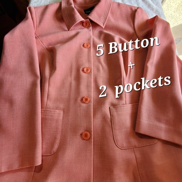 LESLIE FAY Peach Long-Sleeve/Collar Suit Blazer Jacket, 14WP - Picture 8 of 9